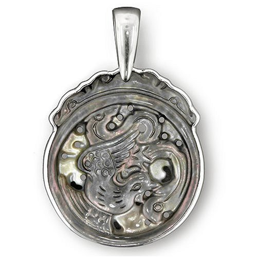 Sterling Silver w/ Carved Black Mother-of-Pearl Pendant by Sajen