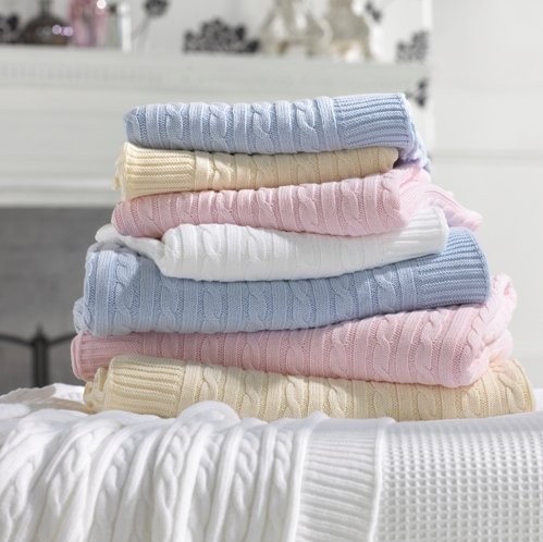 Izziwotnot Cable Knit Stroller Blanket, Pink, Moses/crib/pram Picture
