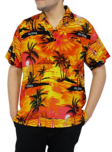 La Leela Hawaiian Shirt For Men Short Sleeve Front-Pocket Aloha Surf Orange