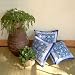 Midnight Lotus ~ Asian Blue Floral Throw Pillow Cushion Cover 17x17