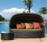 Modern Outdoor Dark Brown Lounge with Canopy and Side Table