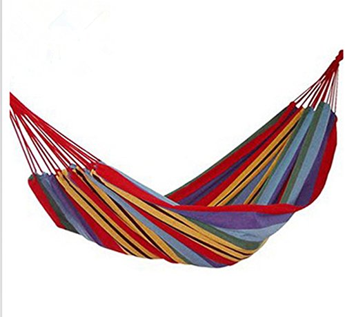 Oxking Camping Hammock Swing Outdoor Thickening Canvas Hammock Casual Single/double Bearing Family Travel Striped Hammock Hang Bed Mix Colors (RED)