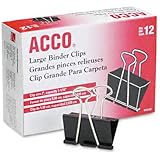 ACCO Binder Clips, Large, 12 Per Box (72100)