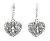 Earrings - Marcasite Look Heart and Crystal ~ Silver Tone Metal (FB203)