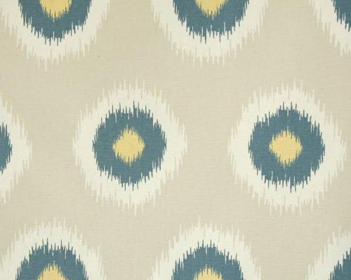 Denim Blue, Khaki Tan and Off White Ikat Polka Dot Drape, One Rod Pocket Curtain Panel 84 inches long x 50 inches wide