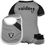 Reebok Oakland Raiders Infant Silver-Black Creeper, Bib & Bootie Set (24 Months)
