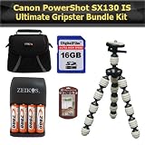 Ultimate Gripster Bundle For Canon PowerShot SX130 IS Digital Camera Includes Gripster + 16GB High Speed SD Memory card + 4AA (2900 mAH) Rechargable NIMH Baterries And Charger + Deluxe Carrying Case + Clear LCD Screen Protectors