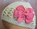 3" Simple Bow Crochet Baby Hat (Newborn - 9 Months, White Hat/Hot Pink Bow)