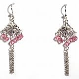 Sterling Silver Earrings with Pink CZ - Size: 58mm