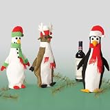Set of 3 Unique Wine Bottle Covers, Snowman, Penguin, Reindeer, Great Gift Item