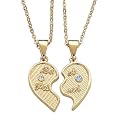 Gold-Plated Half-Heart Best Friends Pendant Necklaces with Birthstones