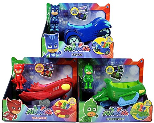 PJ Masks 3 Mobile Vehicles Bundle CAT CAR, OWL GLIDER and GEKKO MOBILE