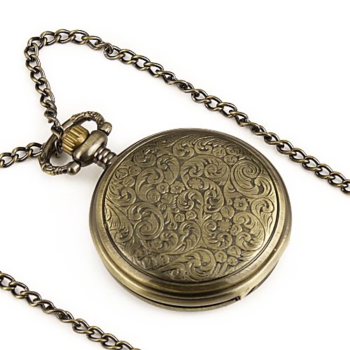 ESS Ladies Women's Light Copper Stainless Steel Case Silvered Dial Roman Numerals Necklace Pocket Watch