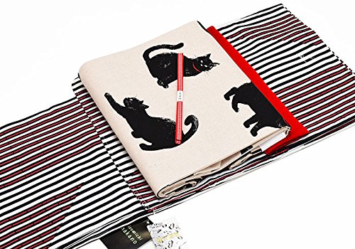 和ごころきもの屋　【Ｍ/Ｌ　初夏・夏】【レトロモダン♪着物４点セット】吸汗速乾【ヒロミチ　ナカノ】 洗える着物+【綿麻】洗える九寸名古屋帯+【二越ちりめん】洗える帯揚げ+加賀三分紐 【４点セット】着物セット　縞　ねこ　ねこ柄　ns-103　hs-435　ongy45　ns-