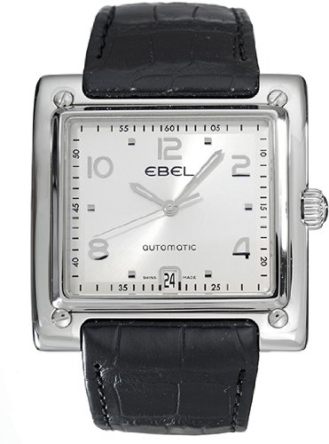 Men's Stainless Steel La Carree Automatic Silver Dial Black Leather Strap