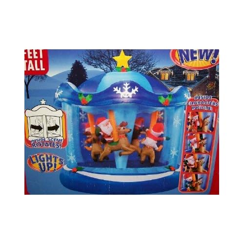 8ft Airblown Inflatable Christmas Rotating Blue Carousel
