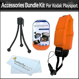 Float Strap Accessories Bundle Kit For Kodak PlaySport (Zx5) HD Waterproof Pocket Video Camera Includes Mini Flexible Tripod + Floating Strap + LCD Screen Protectors + MicroFiber Cleaning Cloth
