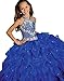 Y&C Girls Halter Crystal Floor Length Ruffled Ball Gown Beads Pageant dresses