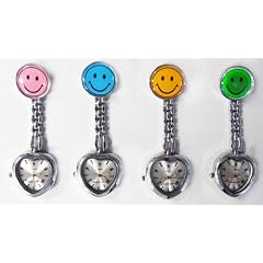 Schwesternuhr Smiley in Herzform 4er Set (jede Farbe 1x) mit Anstecknadel Schwesternuhren Set Krankenschwesteruhr