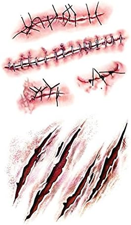 COMING Halloween Party Favors 10pcs Horror Realistic Fake Bloody Wound Stitch Scar Scab Waterproof Temporary Tattoo Sticker Halloween Masquerade Prank Makeup Props