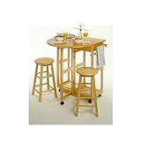 Winsome 89332 Space Saver Drop Leaf Breakfast Bar With Stools-natural