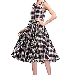 Vintage Bubble Dress Flared-Skirt Cotton Plaid Print Cocktail Prom Dress/Party Dress/Tunic 