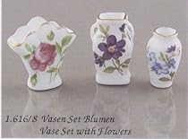 Reutter Porcelain Miniature 3 Piece Rose Vase Set