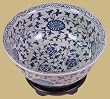 Asian Furniture & D&eacute;cor - 16" Chinese Ceramic Porcelain B & W Vine Oriental Fruit Bowl w/ Stand