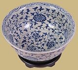 Asian Furniture & D&eacute;cor - 16" Chinese Ceramic Porcelain B & W Vine Oriental Fruit Bowl w/ Stand
