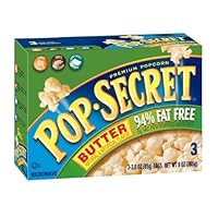 Pop Secret 94% Fat Free, Butter Flavor, Microwavable Popcorn, 3-Count, 9-Ounce Box (Pack of 6)