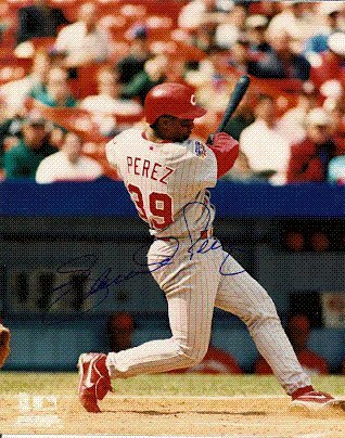 Autographed/Hand Signed 8x10 Photo Eduardo Perez Cincinnati Reds