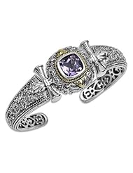 Athena Jewelry Sterling Silver and 14k Gold Brazilian Amethyst Filigree Tapered Bangle Bracelet