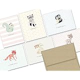 Woodland Animals Thank You - 36 Thank You Cards for $12.99 - 6 Designs - Blank Cards - Kraft Envelopes Included