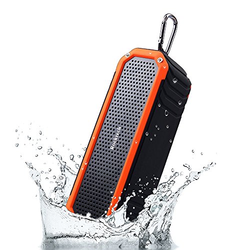 Rocktech Waterproof Outdoor Speakers, Wireless Bluetooth Speaker 4.0 with 2 X 5 W Drivers, Built-in MIC / AUX Input / Outdoor LED Flashlight for iPhone Samsung and Other Smart-phone, 8 Hours Playtime