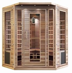 4 Person Corner Sauna Cedar Ceramic Dry Heat FAR Infrared CD Player AM FM Radio Portable New