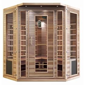 4 Person Corner Sauna Cedar Ceramic Dry Heat FAR Infrared CD Player AM FM Radio Portable New