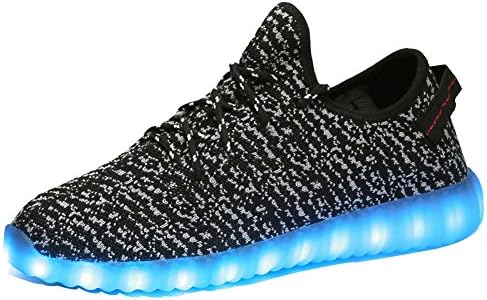 GUIDEKING 11 Color Modes Men Women and Kids' LED Light Up Shoes Slip-on Loafers Sneakers, 03Black,34