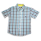Cool Island - Boys Short Sleeve Plaid Button Down Shirt, Navy, White, Turquoise