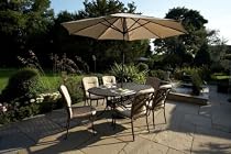South Carolina 6 Seat Oval Garden Furniture Set with Armchairs, Cushions & Parasol