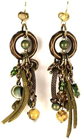 Treska Serpentine Collection Green And Gold Dangle Earrings