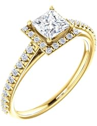 14K Yellow Gold Princess Cut Diamond Halo-Style Ring -- LIFETIME WARRANTY