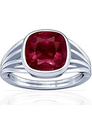 18K White Gold Cushion Cut Ruby Womens Astrological Ring