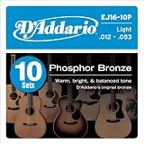 D'Addario EJ16-10P Phosphor Bronze Acoustic Guitar Strings, Light, 10 Sets