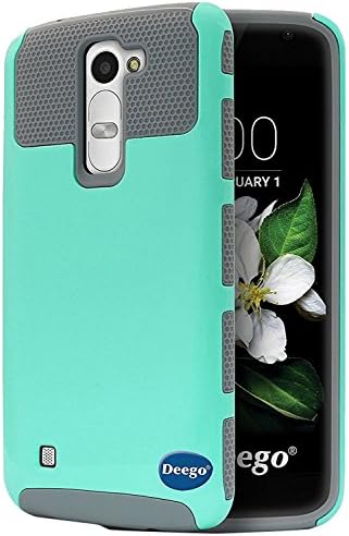 LG K7 Case, LG Tribute 5 Case, Sophia Shop 2in1 Drop Protection Dual Layer Heavy Duty Hybrid Armor Rugged Hard Protective Case Cover For LG K7/LG Tribute 5(Aqua+Grey)