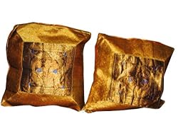 2 Golden Elephant Motif Silk Sari Toss Pillow Cushion Covers 16
