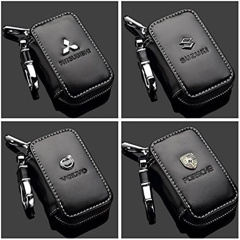 Top Quality Leather Car Key Case Remote Control package Auto Key Chains Bags for Mitsubishi Suzuki Volvo Car leather key bag (Black Porsche)