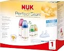 NUK 10225079 - First Choice Perfect Start Set mit je 2 Anti-Colic Weithalsflaschen 150 ml und 300 ml  2 Silikon Anti-Colic Flaschensauger Gr. 1 M, 1 Silikon Beruhigungssauger Gr. 1, 1 Flaschenb&uuml;rste