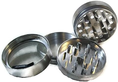 2.5 Inch 4 Piece Tobacco Spice Herb Grinder, Silver Aircraft Aluminum