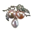 Vine Leaves Tri Color Baroque Cultured Pearl Fruit Sterling Silver Brooch