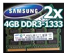 8GB Dual Channel Kit 2x 4 GB SAMSUNG Original 204 pin DDR3-1333 PC3-10600 CL9 SO-DIMM f&uuml;r aktuelle DDR3 i5 + i7 Notebooks mit DDR3-1333Mhz Unterst&uuml;tzung